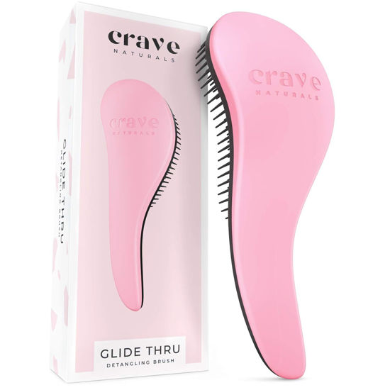 Picture of Crave Naturals Glide Thru Detangling Brush - Pink Detangler Hair Brush for Wet or Dry Hair, Curly or Straight - Gentle on Tangles, Large Hair Brush for All Hair Types - Ideal for Adults and Kids