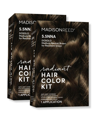 Picture of Madison Reed Radiant Hair Color Kit, Medium Neutral Brown for 100% Gray Coverage of Resistant Gray Hair, Ammonia-Free, 5.5NNA Dosolo Brown, Permanent Hair Dye, Pack of 2
