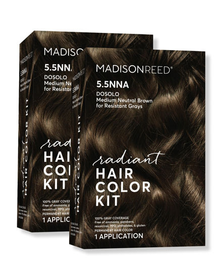 Picture of Madison Reed Radiant Hair Color Kit, Medium Neutral Brown for 100% Gray Coverage of Resistant Gray Hair, Ammonia-Free, 5.5NNA Dosolo Brown, Permanent Hair Dye, Pack of 2
