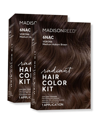 Picture of Madison Reed Radiant Hair Color Kit, Medium Chocolate Brown for 100% Gray Coverage, Ammonia-Free, 6NAC Verona Brown, Permanent Hair Dye, Pack of 2
