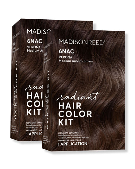 Picture of Madison Reed Radiant Hair Color Kit, Medium Chocolate Brown for 100% Gray Coverage, Ammonia-Free, 6NAC Verona Brown, Permanent Hair Dye, Pack of 2