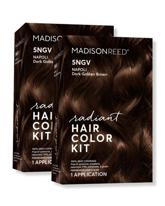 Picture of Madison Reed Radiant Hair Color Kit, Dark Golden Brown for 100% Gray Coverage, Ammonia-Free, 5NGV Napoli Brown, Permanent Hair Dye, Pack of 2