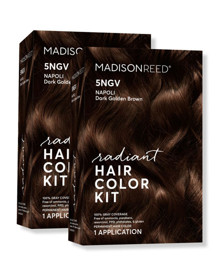Picture of Madison Reed Radiant Hair Color Kit, Dark Golden Brown for 100% Gray Coverage, Ammonia-Free, 5NGV Napoli Brown, Permanent Hair Dye, Pack of 2