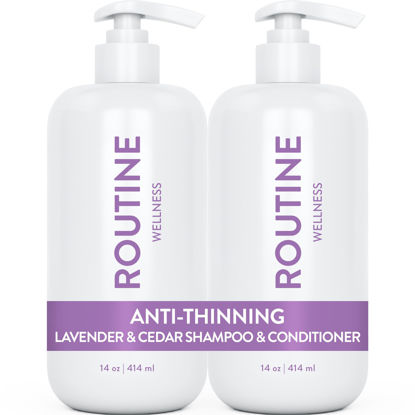 Picture of Routine Wellness Shampoo and Conditioner Set for Stronger Hair - Biotin | Color Safe | Sulfate-Free | Vegan | Clinically Tested | Nourishing Oils and Vitamins - Lavender & Cedar 14oz (Pack of 2)
