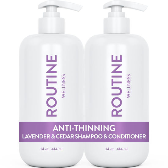 Picture of Routine Wellness Shampoo and Conditioner Set for Stronger Hair - Biotin | Color Safe | Sulfate-Free | Vegan | Clinically Tested | Nourishing Oils and Vitamins - Lavender & Cedar 14oz (Pack of 2)