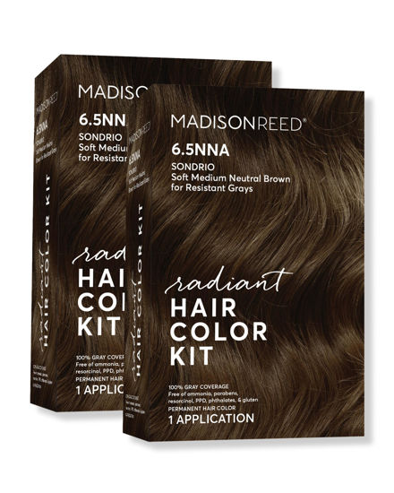 Picture of Madison Reed Radiant Hair Color Kit, Soft Medium Neutral Brown for 100% Coverage of Resistant Gray Hair, Ammonia-Free, 6.5NNA Sondrio Brown, Permanent Hair Dye, Pack of 2