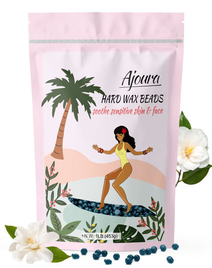 Picture of Ajoura Hard Wax Beads, Jasmine Formula for Coarse Hair Removal on Sensitive Skin, Ideal for Face, Brazilian, Bikini, and Underarms, 1lb Refill for Home Wax Kit