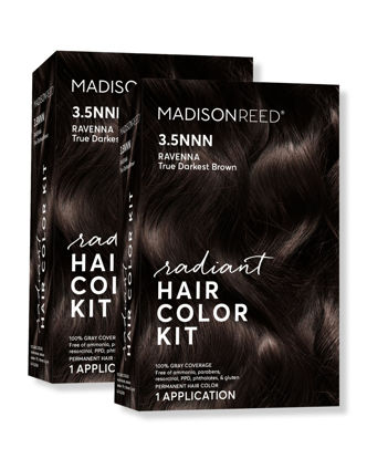 Picture of Madison Reed Radiant Hair Color Kit, Darkest Brown for 100% Gray Coverage of Resistant Gray Hair, Ammonia-Free, 3.5NNN Ravenna Brown, Permanent Hair Dye, Pack of 2