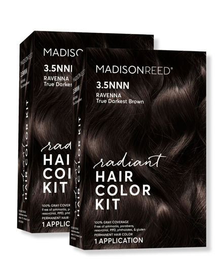 Picture of Madison Reed Radiant Hair Color Kit, Darkest Brown for 100% Gray Coverage of Resistant Gray Hair, Ammonia-Free, 3.5NNN Ravenna Brown, Permanent Hair Dye, Pack of 2