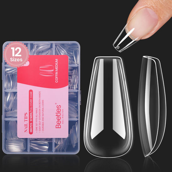 Picture of Beetles Gel Nail Tips Easy Nail Extension Pre-shaped Medium Coffin Nail Tips 12 Sizes 288Pcs Gelly Tips Clear Press on Nail Tips Full Cover False Nails Gifts for Girls Women