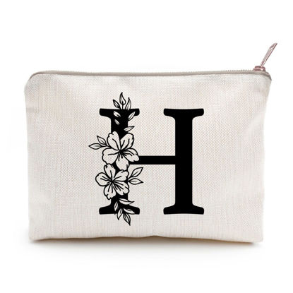 Picture of Monogram Toiletry Makeup Bag Personalized Travel Cosmetic Bag Floral Initial Cosmetic Bag, Personalized Floral Makeup Bag, Initial Cosmetic Bag, Custom Make Up Bag, Floral Bag (H)