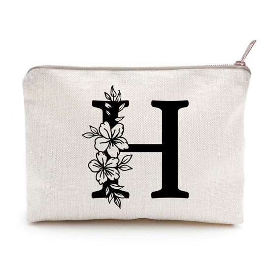 Picture of Monogram Toiletry Makeup Bag Personalized Travel Cosmetic Bag Floral Initial Cosmetic Bag, Personalized Floral Makeup Bag, Initial Cosmetic Bag, Custom Make Up Bag, Floral Bag (H)