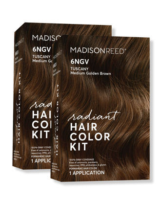 Picture of Madison Reed Radiant Hair Color Kit, Medium Golden Brown for 100% Gray Coverage, Ammonia-Free, 6NGV Tuscany Brown, Permanent Hair Dye, Pack of 2