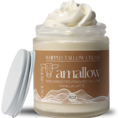 Picture of Amallow 100% Grass Fed Beef Tallow for Skin Care - Face + Body - Whipped Moisturizer - Natural Lotion, 4 FL. oz. (Vanilla Latte)