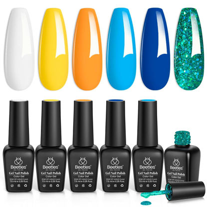 Picture of beetles Gel Polish Set, 6 Colors Yellow White Orange Blue Gel Polish Kit, Glitter Green Nail Polish Soak Off Nail Lamp Nail Art Manicure Kit, DIY Home Salon Gifts for Women
