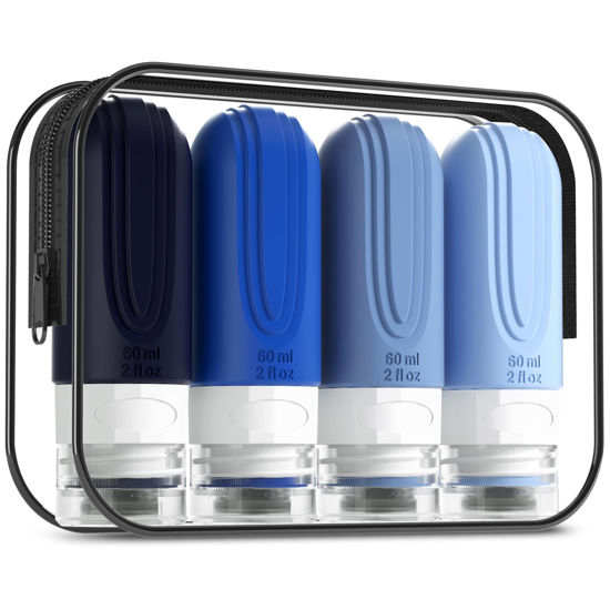 Picture of Mrsdry Travel Bottles for Toiletries, Tsa Approved 2oz Travel size Bottles, BPA Free Leak Proof Travel Toiletry Containers, Refillable Travel Accessories with Toiletry Bag for Shampoo Liquid (4 Pack)