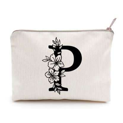 Picture of Monogram Toiletry Makeup Bag Personalized Travel Cosmetic Bag Floral Initial Cosmetic Bag, Personalized Floral Makeup Bag, Initial Cosmetic Bag, Custom Make Up Bag, Floral Bag (P)