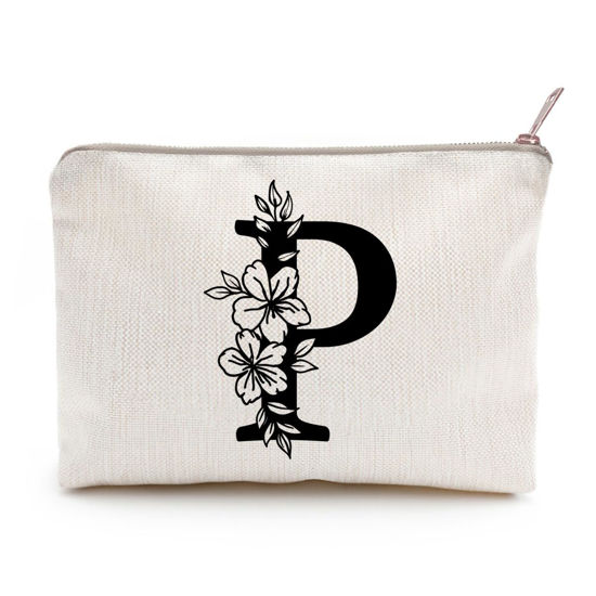 Picture of Monogram Toiletry Makeup Bag Personalized Travel Cosmetic Bag Floral Initial Cosmetic Bag, Personalized Floral Makeup Bag, Initial Cosmetic Bag, Custom Make Up Bag, Floral Bag (P)