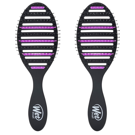Picture of Wet Brush Refresh and Extend Speed Dry Black Detangling Hair Brush -Vented Design Ultra Soft HeatFlex Bristles Are Blow Dry Safe -Removes Dirt Excess Oils & Impurities-Charcoal Bristles (Pack of 2)
