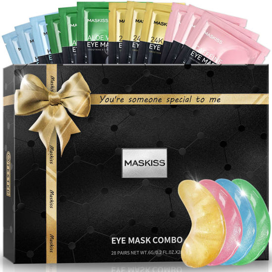 Picture of Maskiss Under Eye Patches (28 Pairs), 4 Colors Eye Masks Gift Set for Dark Circles Puffy Eyes, Undereye Bags and Wrinkles Puffiness, Skin Care Set for Valentine's Day Gifts, Bachelorette Party Favors