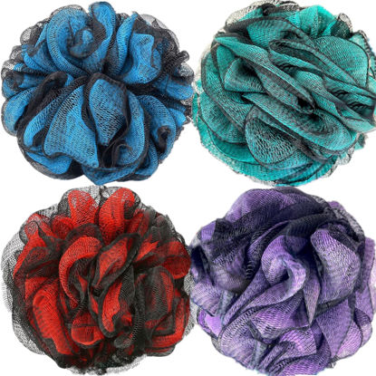 Picture of Fu Store Bath Sponges Shower Loofahs 60g Mesh Balls Sponge for Body Wash Bathroom Men Women - 4 Pack Scrubber Cleaning Loofah Purple Red Green Blue
