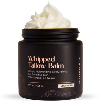 Picture of Beef Tallow for Skin (Unscented 4 oz) - Whipped Tallow Balm for Face and Body - Natural Moisturizer for Sensitive Dry Skin - Handmade Body Butter Lotion - 100% Grass-Fed - Gentle Skincare