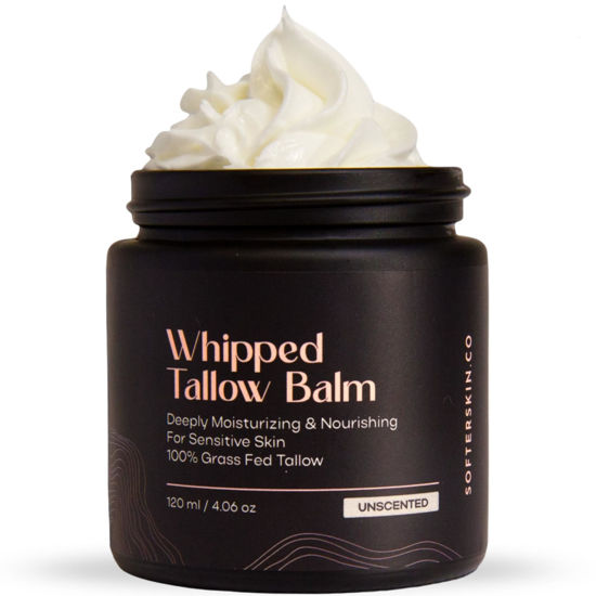 Picture of Beef Tallow for Skin (Unscented 4 oz) - Whipped Tallow Balm for Face and Body - Natural Moisturizer for Sensitive Dry Skin - Handmade Body Butter Lotion - 100% Grass-Fed - Gentle Skincare