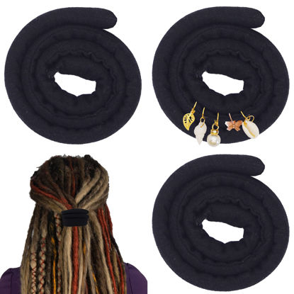 Picture of 3 Pcs Spriral Lock Hair Tie dreadlock hair tie set dreadlock accessories for women and men dreadlocks ponytail holder Dread hair ties for braids thick curly hair (16 inches, Black)