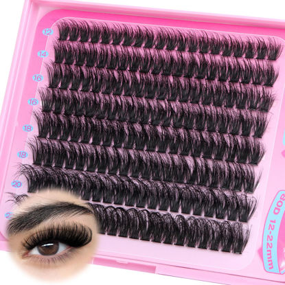 Picture of calphdiar Lashes Clusters Fluffy Cluster Eyelash Extensions 12-22mm Thick 80D Volume Individual Lash Clusters 180pcs Eyelash Clusters Wispy DIY D Curl Lash Extension at Home