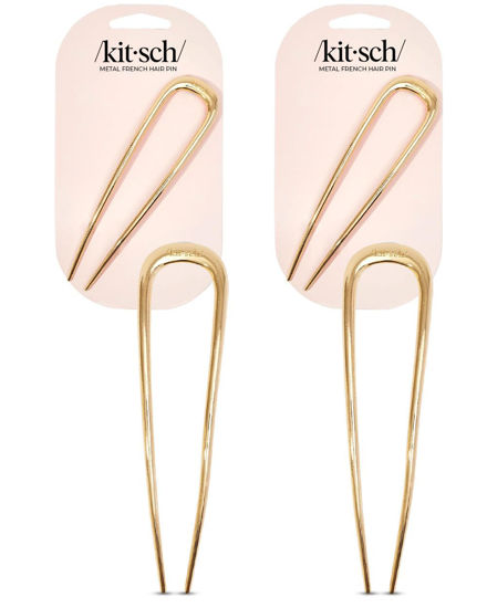Picture of Kitsch Metal French Hair Pins for Women - Gold French Pins for Thick Hair, U Shaped Hair Pins, Metal Hair Pin for All Hair Types, Hair Sticks for Buns, French Twist Hair Pin, Hair Fork - 2pc Gold