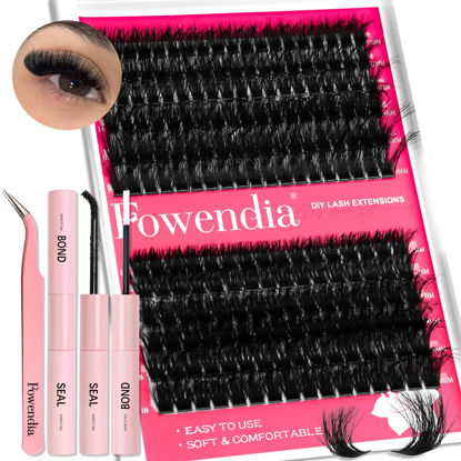 Picture of Fowendia Lash Clusters Kit Fluffy 80D 100D Individual Lashes D Curl Cluster Eyelash Extensions 10-18mm DIY Lash Extension Kit Lash Bond and Seal Waterproof, Lash Applicator, Thick False Eyelashes Kit