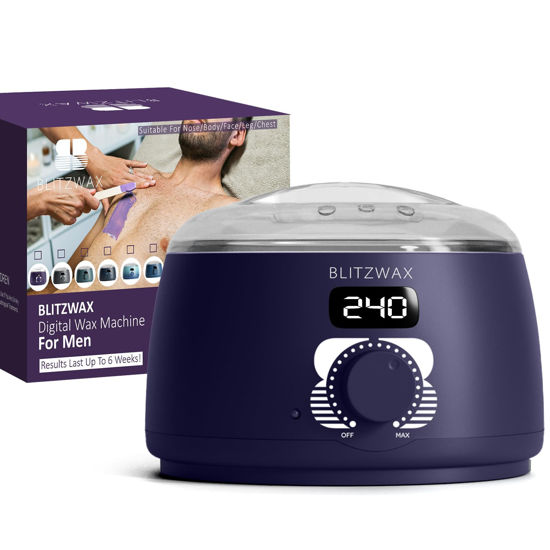 Picture of BLITZWAX Waxing Pot Hair Removal for Beginners 16oz Hot Wax Machine for Sensitive Skin/Beard/Chest/Back/Facial/Legs, Hard Wax Warmer with Precise Temperature Control for At-Home Grooming (Deep Blue)