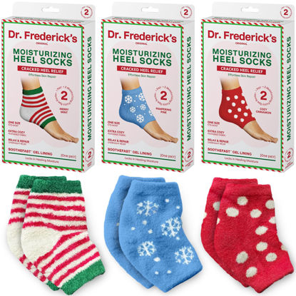 Picture of Dr. Frederick's Holiday Fuzzy Heel Socks - 3 Pairs - Christmas Self-Care Gift - Cozy Gel-Lined Sleep Socks - Spa Pampering Gift Set - Soothe Dry, Cracked Feet Overnight - Holiday Special Editions