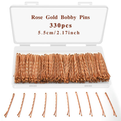 Picture of 330 PCS Rose Gold Bobby Pins for Women Girls, 2.17 Inch Long Super Grip Blonde Hair Pins with Box
