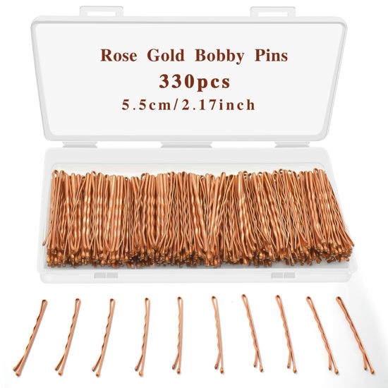 Picture of 330 PCS Rose Gold Bobby Pins for Women Girls, 2.17 Inch Long Super Grip Blonde Hair Pins with Box