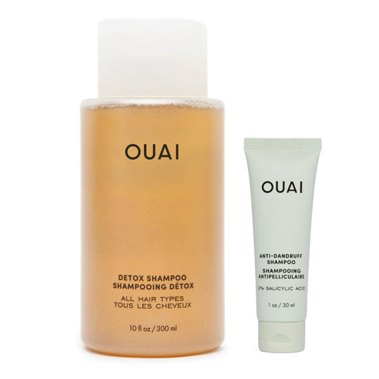 Picture of OUAI Detox Shampoo (10 fl oz) & Anti-Dandruff Deluxe Size (1 fl oz) Bundle - Soothing, Clarifying Shampoo Set for Dry, Flaky Scalp - Removes Dirt & Build Up (2 Count)