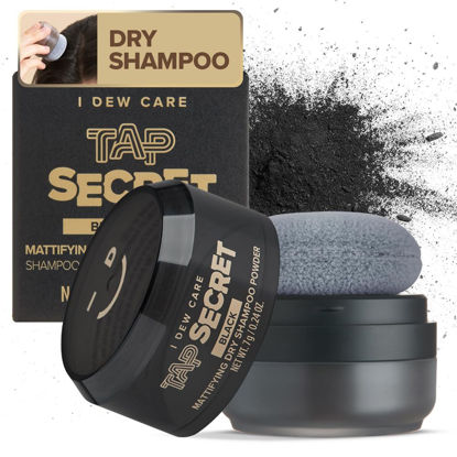 Picture of I DEW CARE Biotin Hair Root Touch Up Powder Dry Shampoo - Tap Secret Black | Korean Black Ginseng, Hair Strengthening, Non-aerosol, Benzene-free, Travel Size, Texture Powder for Dark Hair, 0.24 oz.