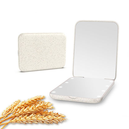 Picture of Kintion Wheat Straw Compact Mirror, 1X/3X Magnification, Lighted, Folding, Portable, Eco-Friendly, Great Gift