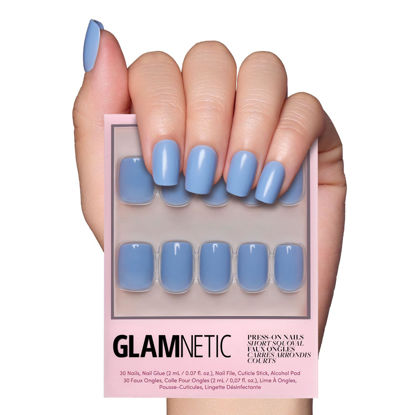 Picture of Glamnetic Press On Nails - Cashmere Blue | Opaque Soft Pale Blue Short Squoval False Nails, Reusable Stick On Fake Nails with Glue | Salon Quality | 15 Sizes - 30 Nail Kit