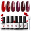Picture of modelones Gel Nail Polish Set, 6 PCS Valentine's Day Red Burgundy Purple Glitter Gel Polish Colors Cat Eye Chameleon Shimmer Soak OFF LED Nail Art Gel Nail Kit Manicure Salon DIY Nails Gift