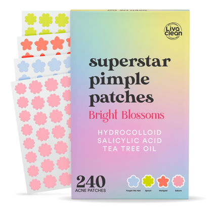 Picture of LivaClean 240 CT Cute Pimple Patches for Face w/Salicylic Acid & Tea Tree, Hydrocolloid Acne Patches Cute Flower Pimple Patch for Healing, Adorable Face Stickers, Zit Patch