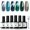 Picture of modelones Gel Nail Polish Set, 6 Colors Blue Green Collection Sparkle Reflective Glitter Gel Polish Dark Blue 9D Cat Eye Nail Gel polish with Magnet Soak Off LED St. Patrick's Day Nail Art Gel DIY
