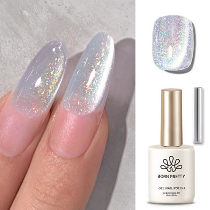 Picture of Born Pretty Cat Magnetic Eye Gel Nail Polish Holographic Glitter Iridescent Gel Nail Polish Soak Off Led Gel Nail Polish Nail Art Gel Manicure Salon DIY Gifts 15ML