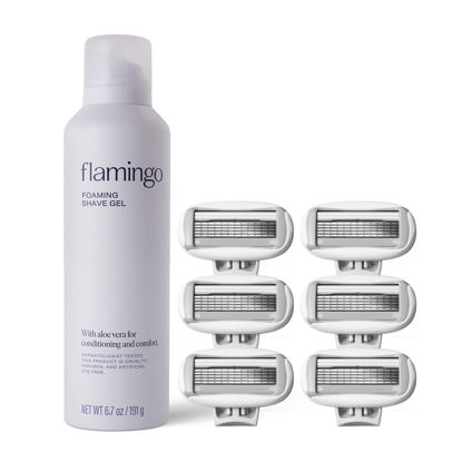 Picture of Flamingo Razors for Women 6 count 5-Blade Refills + Foaming Shave Gel