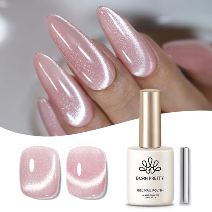 Picture of Born Pretty Cat Magnetic Eye Gel Nail Polish, Translucent Milky Pink Cat Magnetic Gel, Jelly Glitter Off Nail Art Salon Manicure Home Gift 15ml