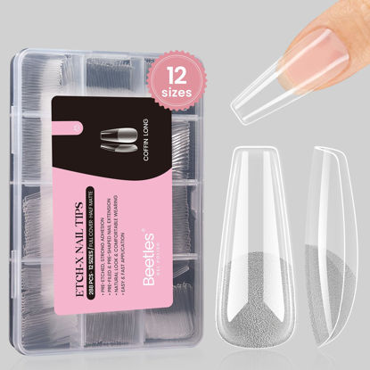 Picture of Beetles Coffin Long Gel Nail Tips -Pre-Etched Half Matte Full Cover Gel Nail Tips, 288 Pieces, Pre-Shaped in 12 Sizes for Press-On Nail Extensions