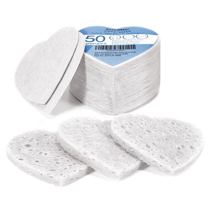 Picture of GAINWELL 50-Count Heart Shape Compressed Facial Sponges for Daily Facial Cleansing and Exfoliating, 100％ Natural Cosmetic Spa Sponges for Makeup Remover, White