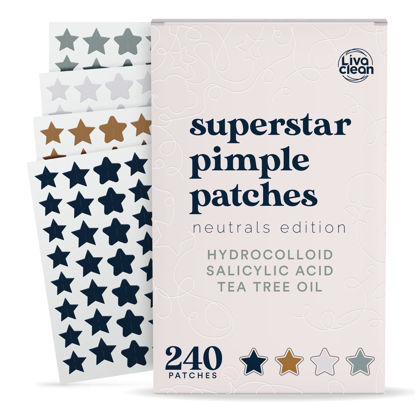Picture of LivaClean 240 CT Neutrals Pimple Patches for Face w/Salicylic Acid & Tea Tree, Hydrocolloid Acne Patches Cute Star Pimple Patch for Healing, Cute Face Stickers, Zit Patch