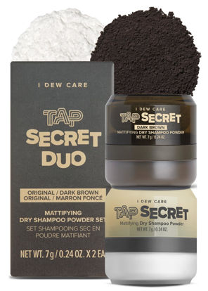 Picture of I DEW CARE Dry Shampoo Powder - Tap Secret Original & Dark Brown Duo | With Betaine, Black Ginseng, Non-aerosol, Benzene-free, Mattifying, Travel Size, Dry Scalp Shampoo, Root Touch Up, 0.24 oz. x 2EA