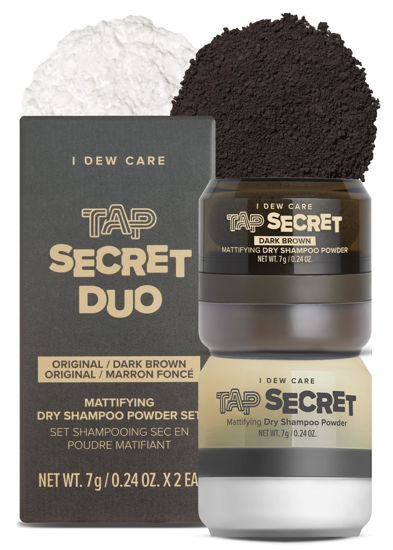 Picture of I DEW CARE Dry Shampoo Powder - Tap Secret Original & Dark Brown Duo | With Betaine, Black Ginseng, Non-aerosol, Benzene-free, Mattifying, Travel Size, Dry Scalp Shampoo, Root Touch Up, 0.24 oz. x 2EA